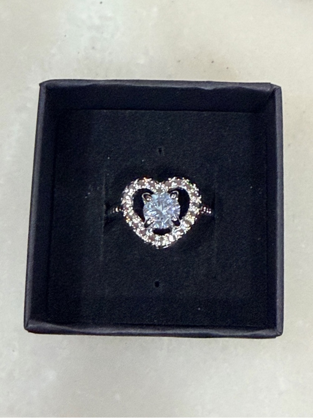 Heart Halo Cubic Zirconia Ring in Silver Size 6